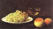 Otto Scholderer Stilleben mit Trauben auf einer Porzellanschale, zwei Pfirsichen und gefulltem Sherryglas oil painting